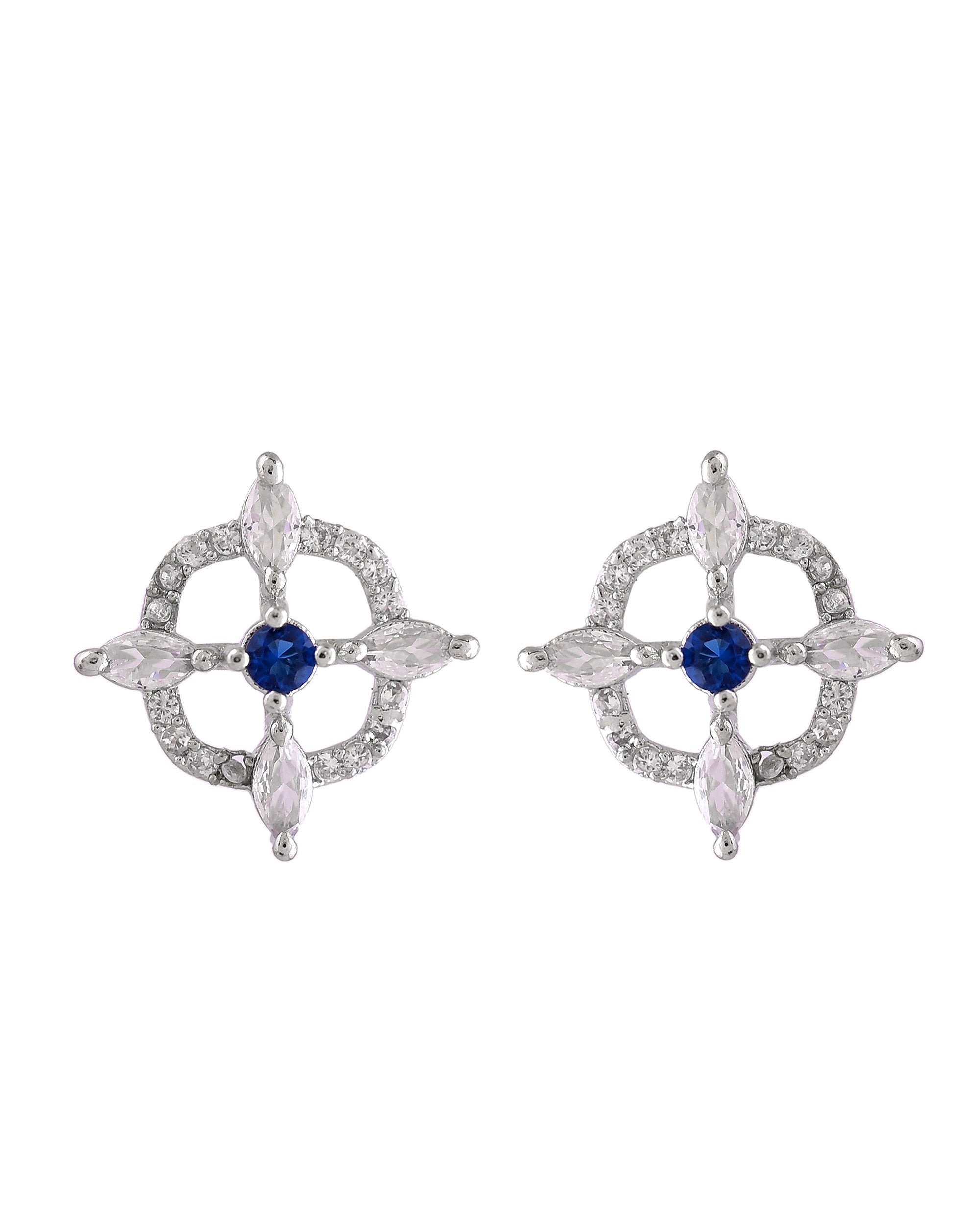 VOJ Silver Plated Blue Circular Stone Studded Sun Shaped Ad Pendant With Chain Set | Grocsy