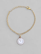 VOJ Gold-Polished White Clock Charm Bracelet