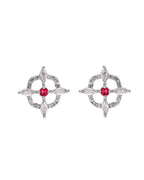 VOJ Silver Plated Ruby Red Circular Stone Studded Sun Shaped Ad Pendant With Chain Set | Grocsy