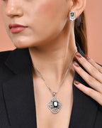 VOJ Silver Plated Green Rectangular Shaped Ad Chain Set | Grocsy