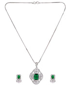 VOJ Silver Plated Green Rectangular Shaped Ad Chain Set | Grocsy