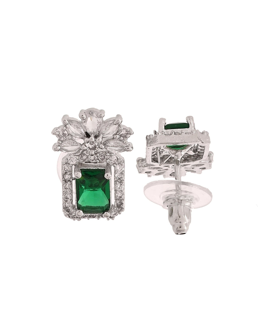 VOJ Silver Plated Green Rectangular Shaped Ad Chain Set | Grocsy