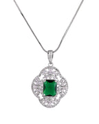 VOJ Silver Plated Green Rectangular Shaped Ad Chain Set | Grocsy