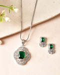 VOJ Silver Plated Green Rectangular Shaped Ad Chain Set | Grocsy