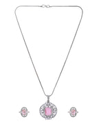 VOJ Silver Plated Baby Pink Rectangular Shaped Ad Chain Set | Grocsy
