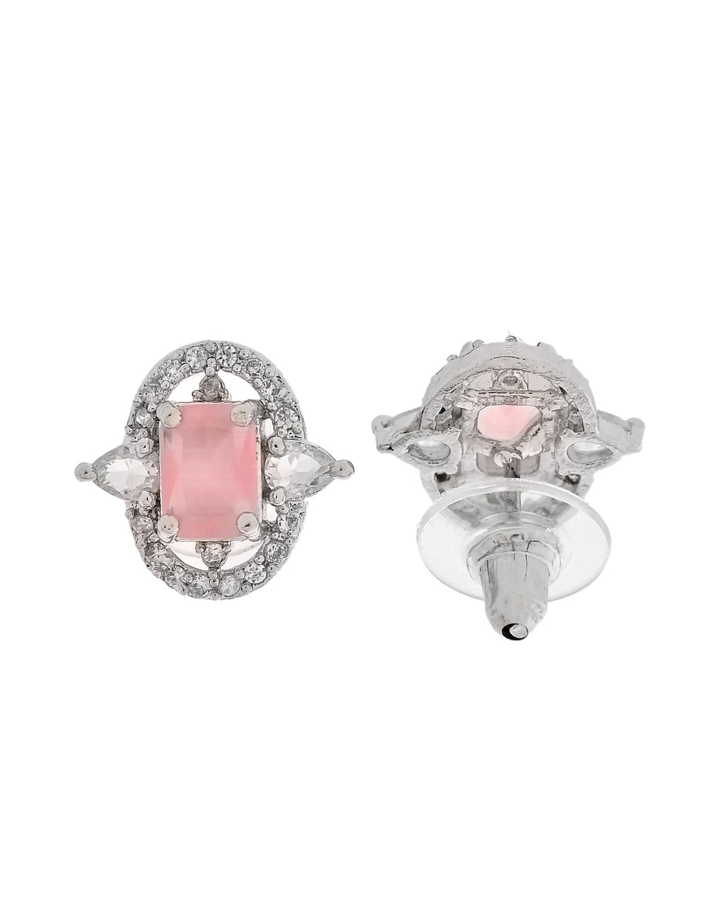 VOJ Silver Plated Baby Pink Rectangular Shaped Ad Chain Set | Grocsy