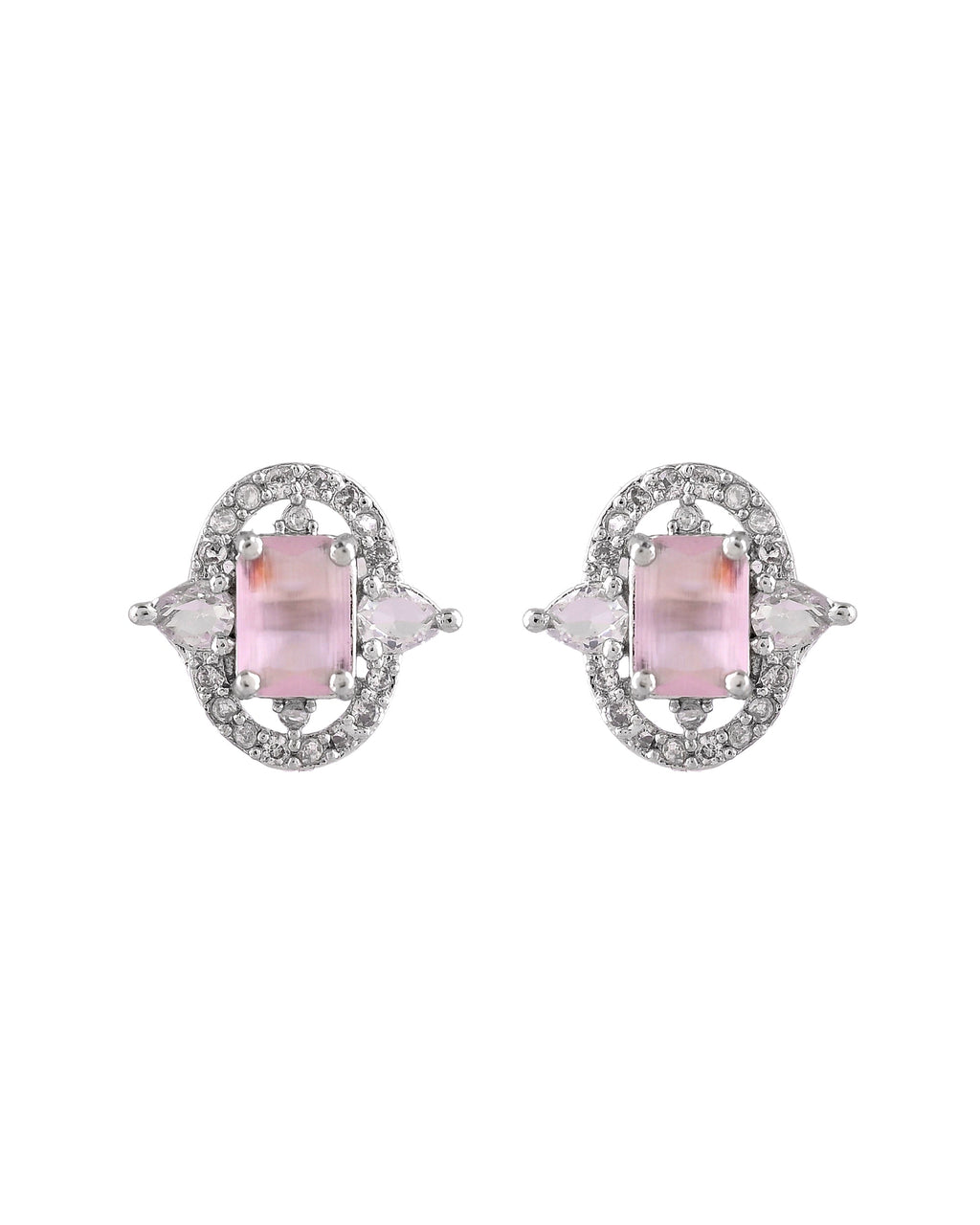 VOJ Silver Plated Baby Pink Rectangular Shaped Ad Chain Set | Grocsy