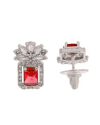 VOJ Silver Plated Ruby Red Rectangular Stone Studded Ad Chain Set | Grocsy