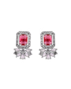 VOJ Silver Plated Ruby Red Rectangular Stone Studded Ad Chain Set | Grocsy