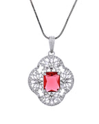 VOJ Silver Plated Ruby Red Rectangular Stone Studded Ad Chain Set | Grocsy