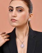 VOJ Silver Plated Baby Pink Rectangular Shaped Stone Studded Ad Chain Set | Grocsy