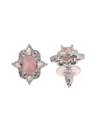 VOJ Silver Plated Baby Pink Rectangular Shaped Stone Studded Ad Chain Set | Grocsy