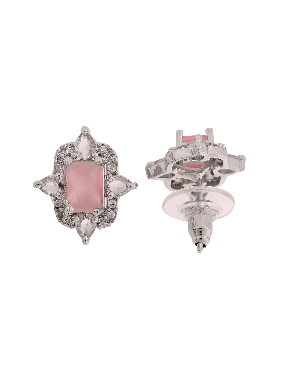 VOJ Silver Plated Baby Pink Rectangular Shaped Stone Studded Ad Chain Set | Grocsy