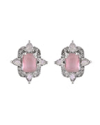VOJ Silver Plated Baby Pink Rectangular Shaped Stone Studded Ad Chain Set | Grocsy