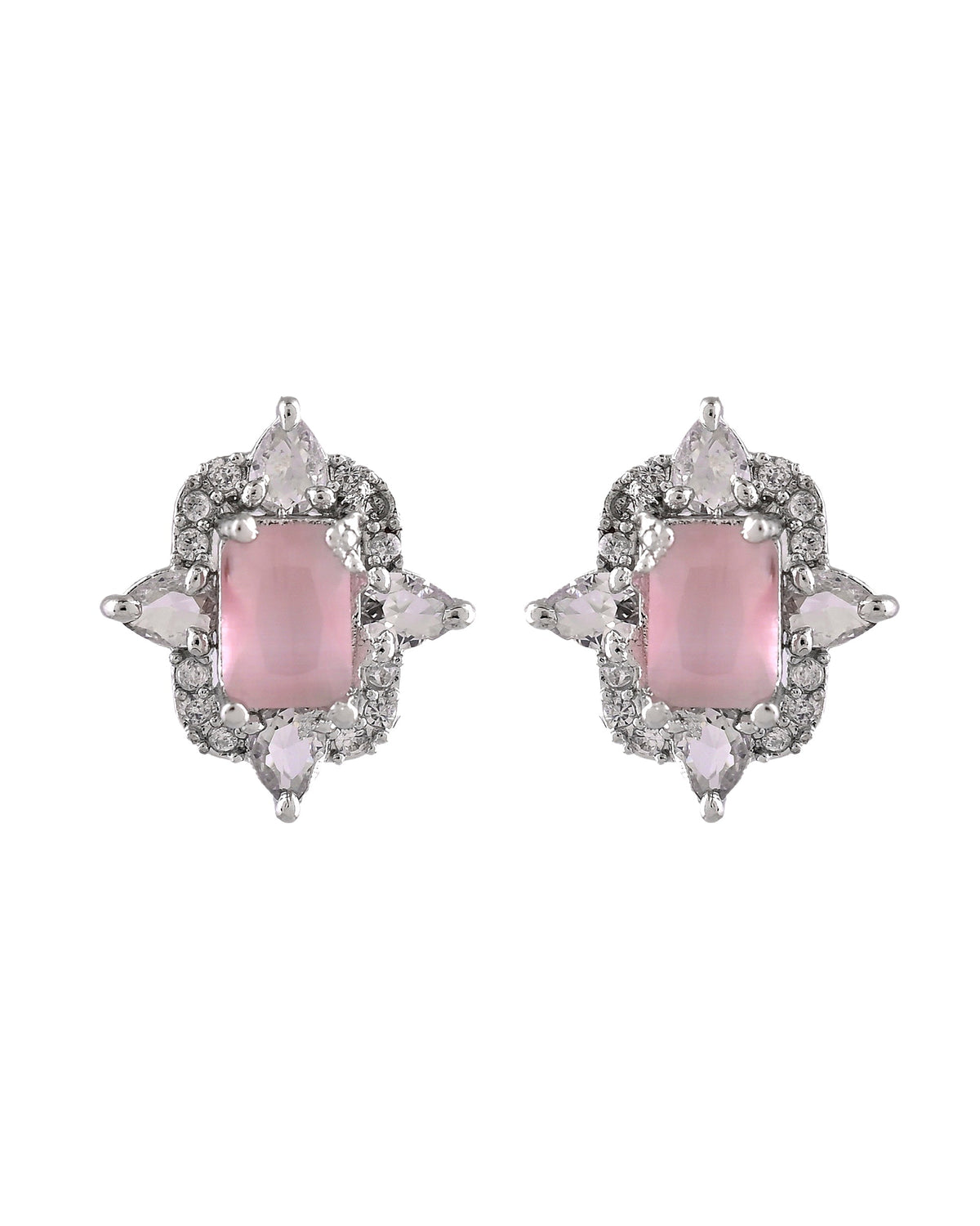 VOJ Silver Plated Baby Pink Rectangular Shaped Stone Studded Ad Chain Set | Grocsy