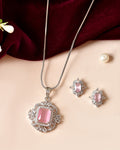 VOJ Silver Plated Baby Pink Rectangular Shaped Stone Studded Ad Chain Set | Grocsy