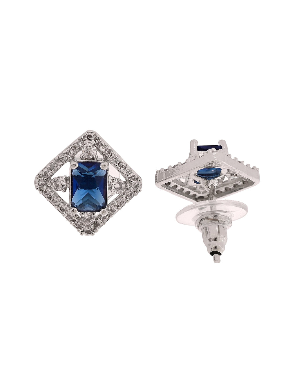 VOJ Silver Plated Blue Rectangular Shaped Stone With Square Shaped Ad Pendant With Chain Set | Grocsy
