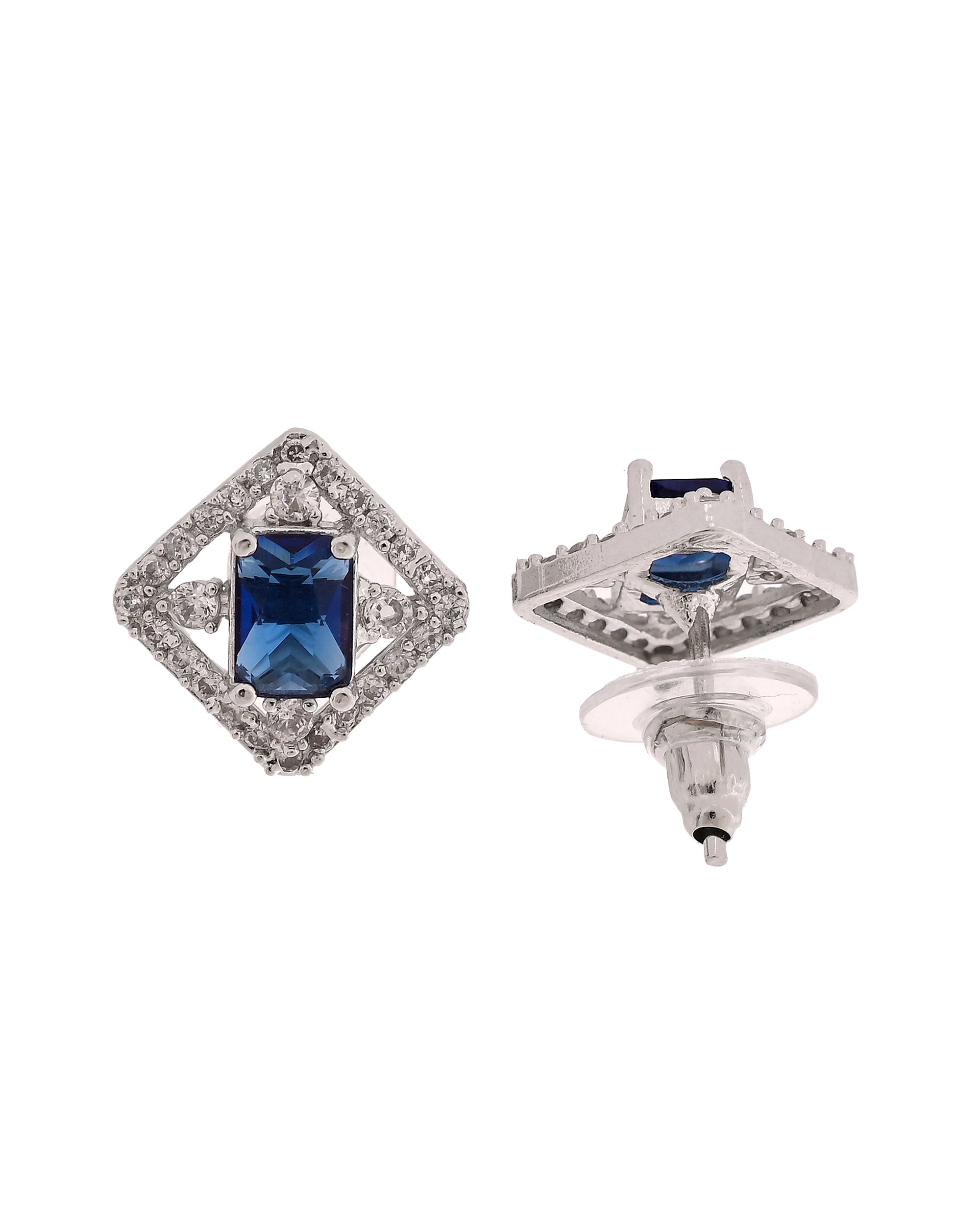 VOJ Silver Plated Blue Rectangular Shaped Stone With Square Shaped Ad Pendant With Chain Set | Grocsy