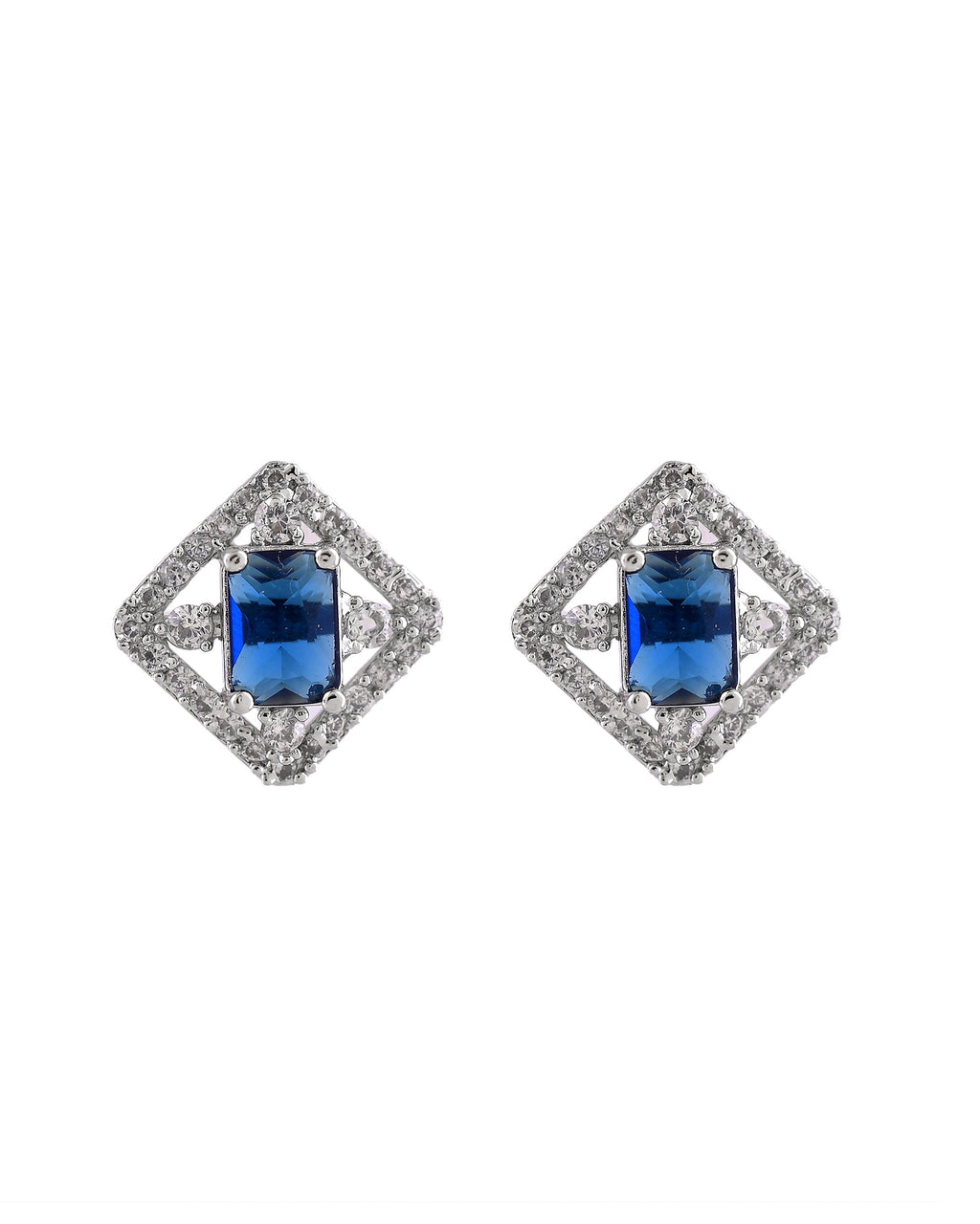 VOJ Silver Plated Blue Rectangular Shaped Stone With Square Shaped Ad Pendant With Chain Set | Grocsy