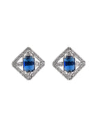 VOJ Silver Plated Blue Rectangular Shaped Stone With Square Shaped Ad Pendant With Chain Set | Grocsy