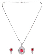 VOJ Silver Plated Oval Shaped Ruby Red Ad Chain Set | Grocsy