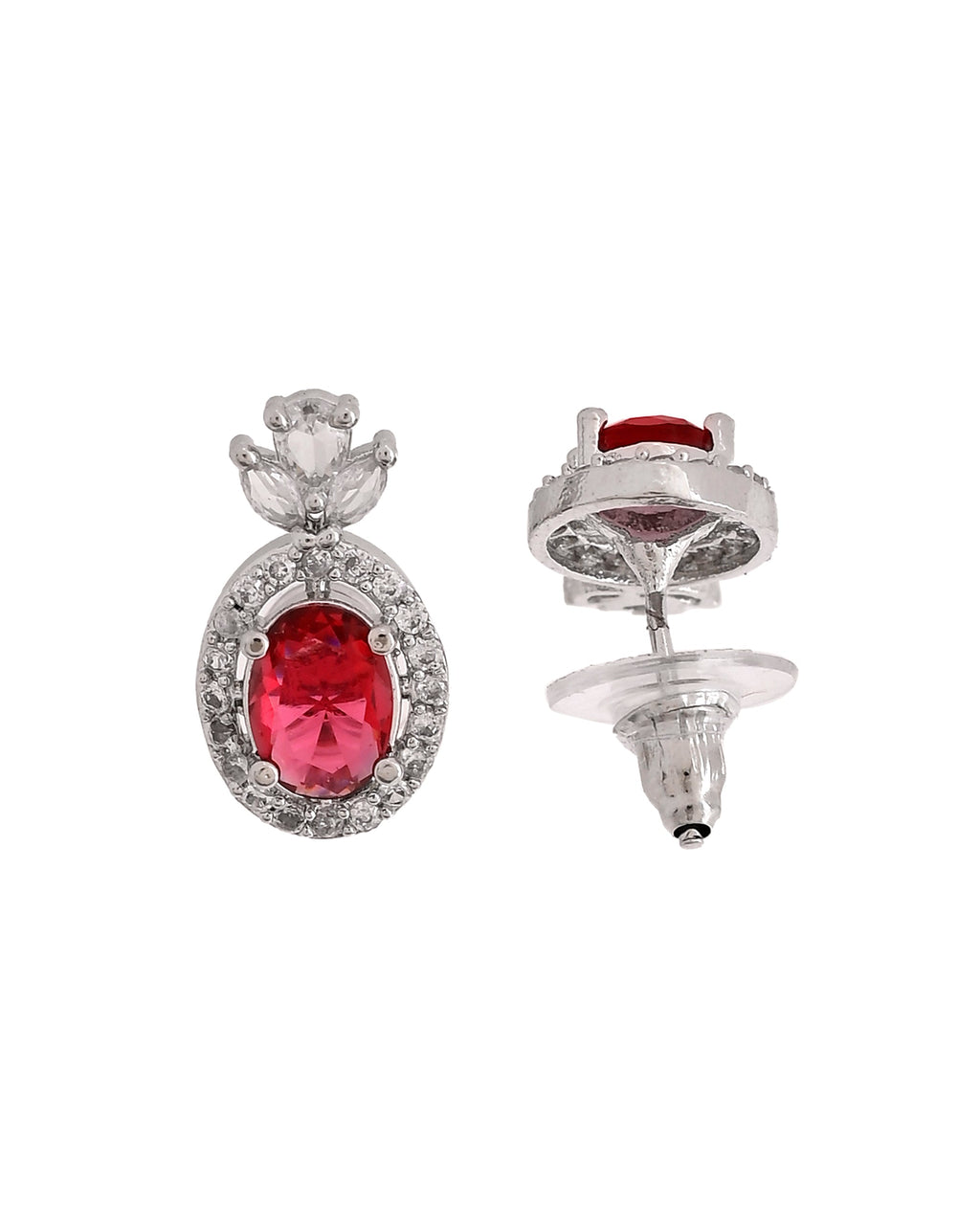 VOJ Silver Plated Oval Shaped Ruby Red Ad Chain Set | Grocsy