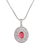 VOJ Silver Plated Oval Shaped Ruby Red Ad Chain Set | Grocsy
