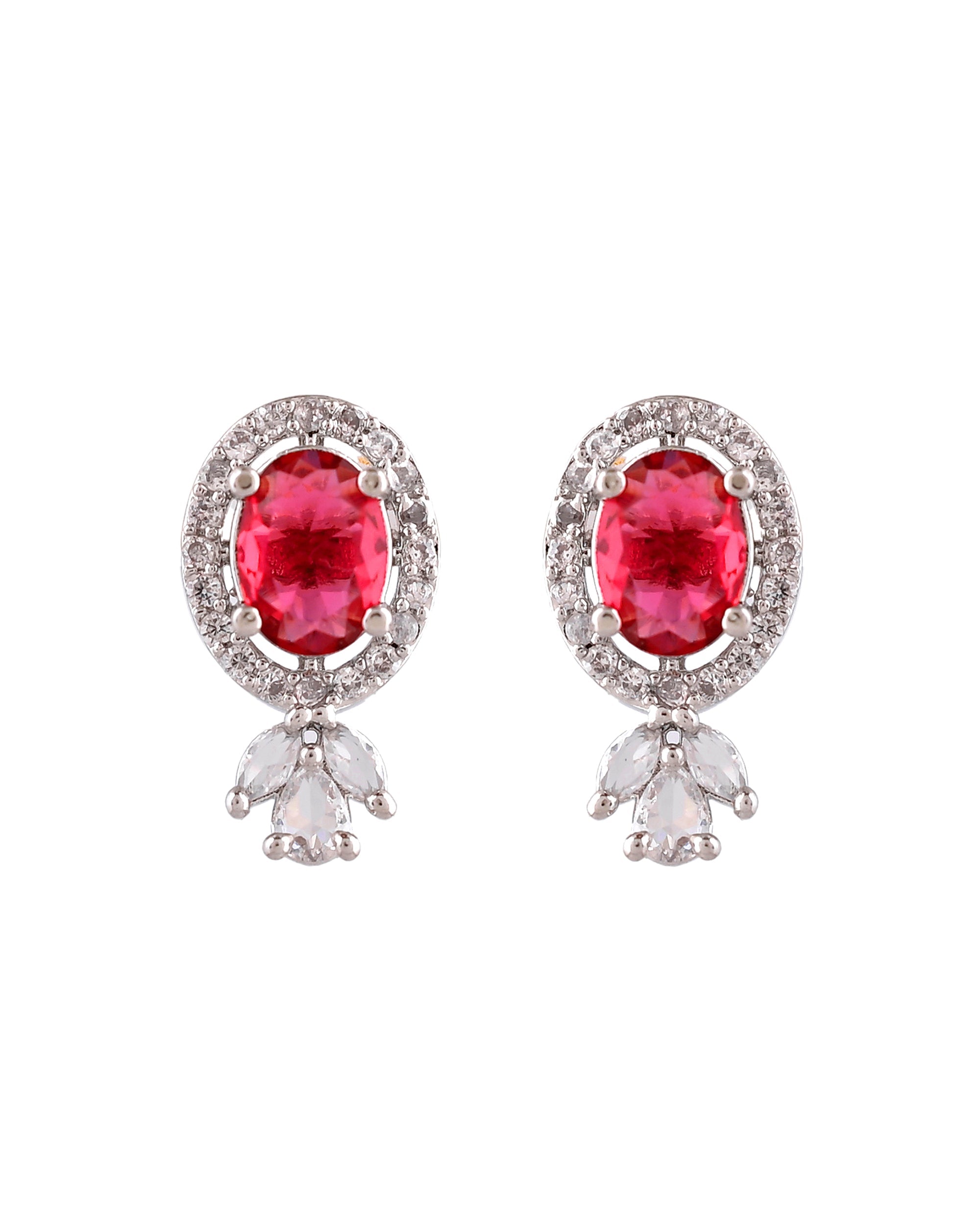 VOJ Silver Plated Oval Shaped Ruby Red Ad Chain Set | Grocsy