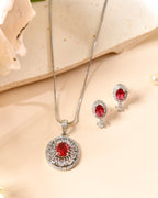 VOJ Silver Plated Oval Shaped Ruby Red Ad Chain Set | Grocsy
