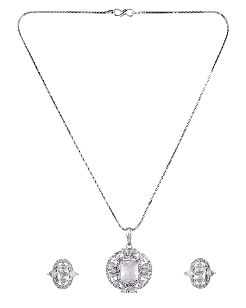 VOJ Silver Plated Rectangular Ad Stone Studded Chain Set | Grocsy