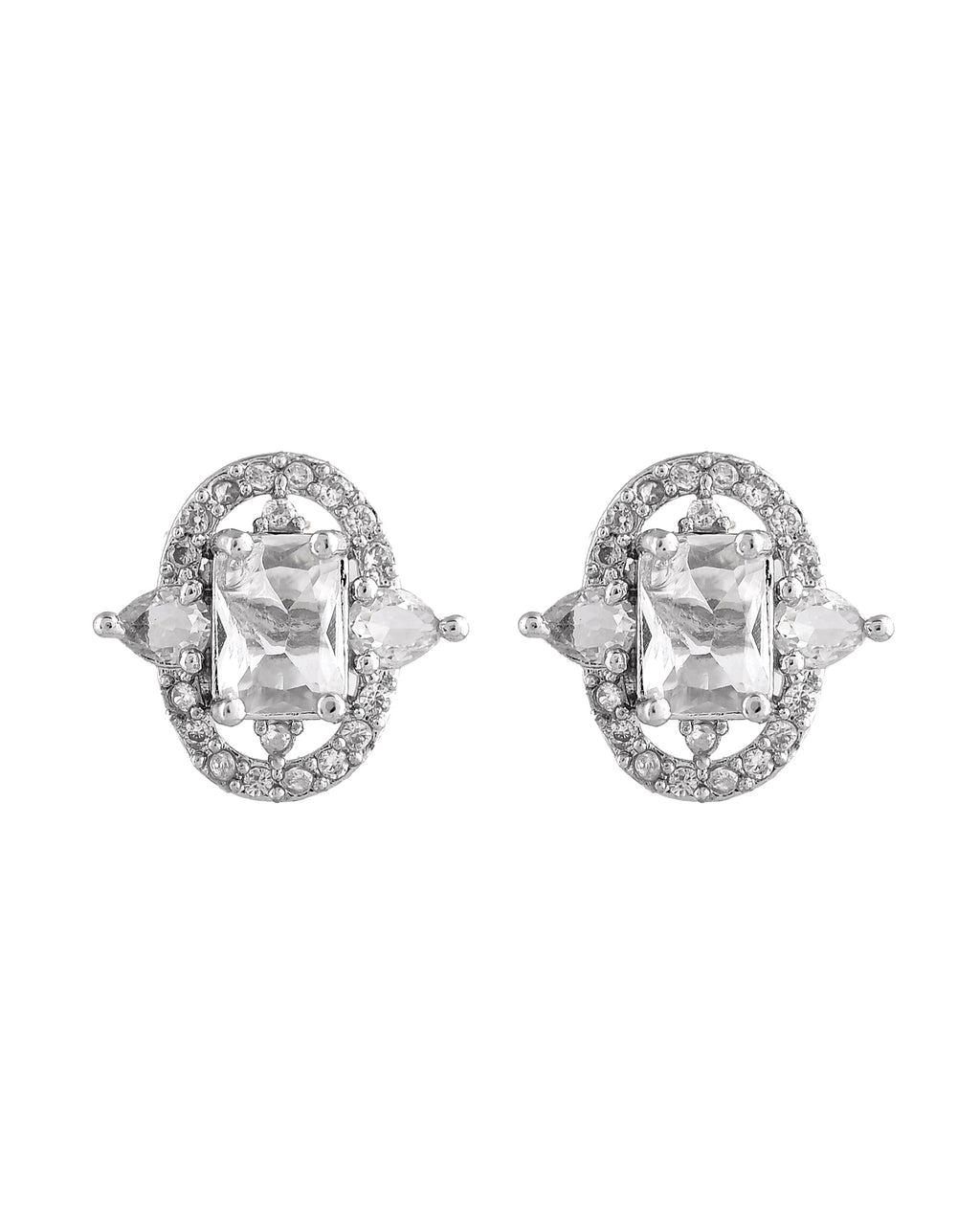 VOJ Silver Plated Rectangular Ad Stone Studded Chain Set | Grocsy