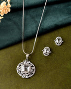 VOJ Silver Plated Rectangular Ad Stone Studded Chain Set | Grocsy