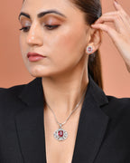 VOJ Silver Plated Ruby Red Rectangular Cz Stone Studded Chain Set | Grocsy
