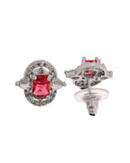 VOJ Silver Plated Ruby Red Rectangular Cz Stone Studded Chain Set | Grocsy