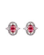 VOJ Silver Plated Ruby Red Rectangular Cz Stone Studded Chain Set | Grocsy