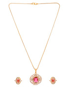 VOJ Gold Plated Ruby Red Rectangular Cz Stone Studded Chain Set | Grocsy