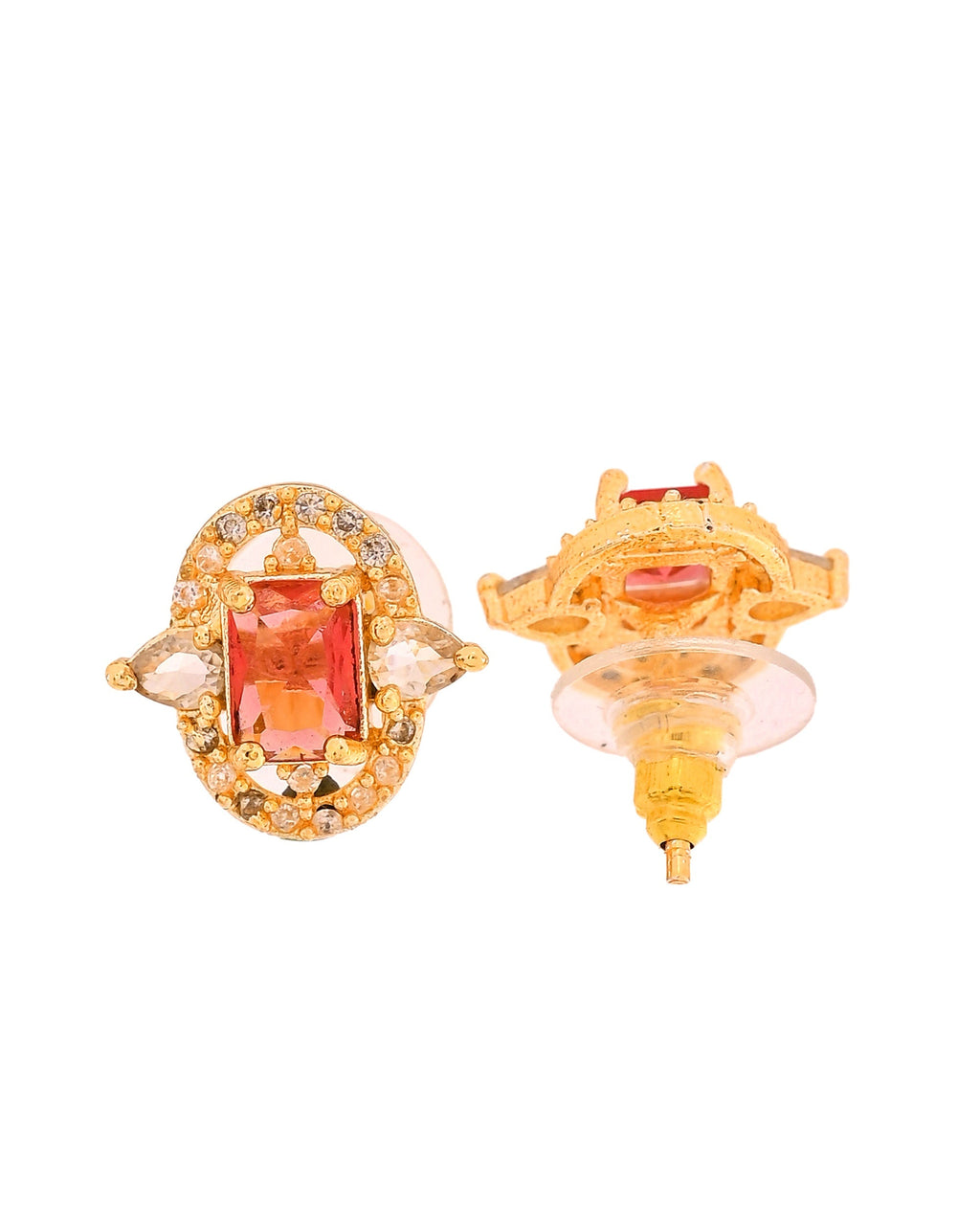 VOJ Gold Plated Ruby Red Rectangular Cz Stone Studded Chain Set | Grocsy