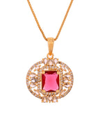 VOJ Gold Plated Ruby Red Rectangular Cz Stone Studded Chain Set | Grocsy