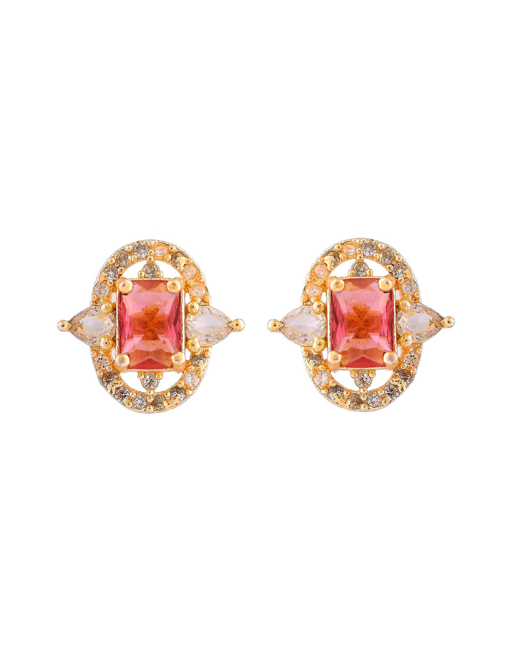 VOJ Gold Plated Ruby Red Rectangular Cz Stone Studded Chain Set | Grocsy