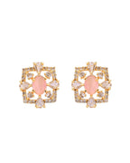 VOJ Gold Toned Baby Pink Oval Stone Studded Sun Shaped Ad Pendant With Chain Set | Grocsy