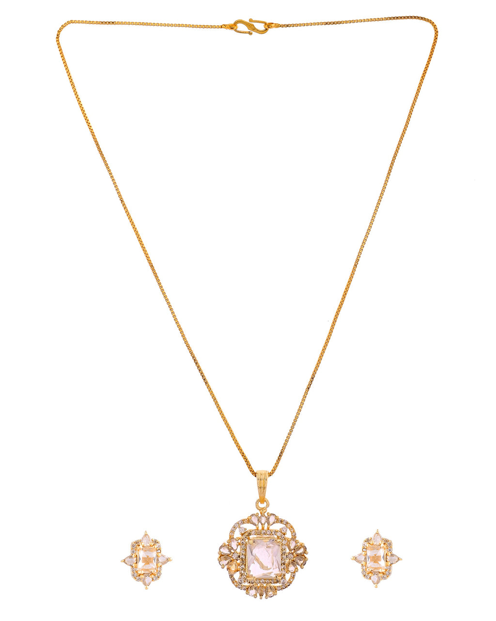 VOJ Gold Toned Rectangular Shaped Ad Chain Set | Grocsy