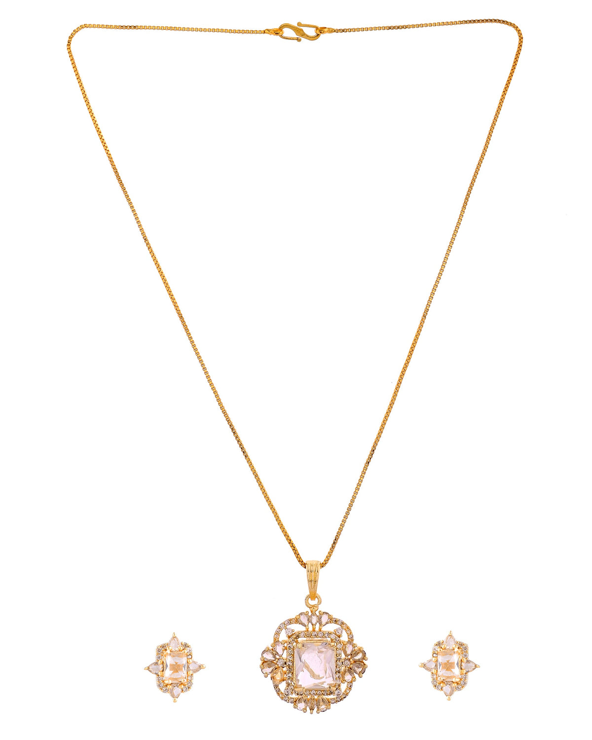 VOJ Gold Toned Rectangular Shaped Ad Chain Set | Grocsy
