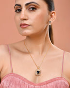 VOJ Gold Plated Blue Square Shaped Stone Studded Ad Chain Set | Grocsy