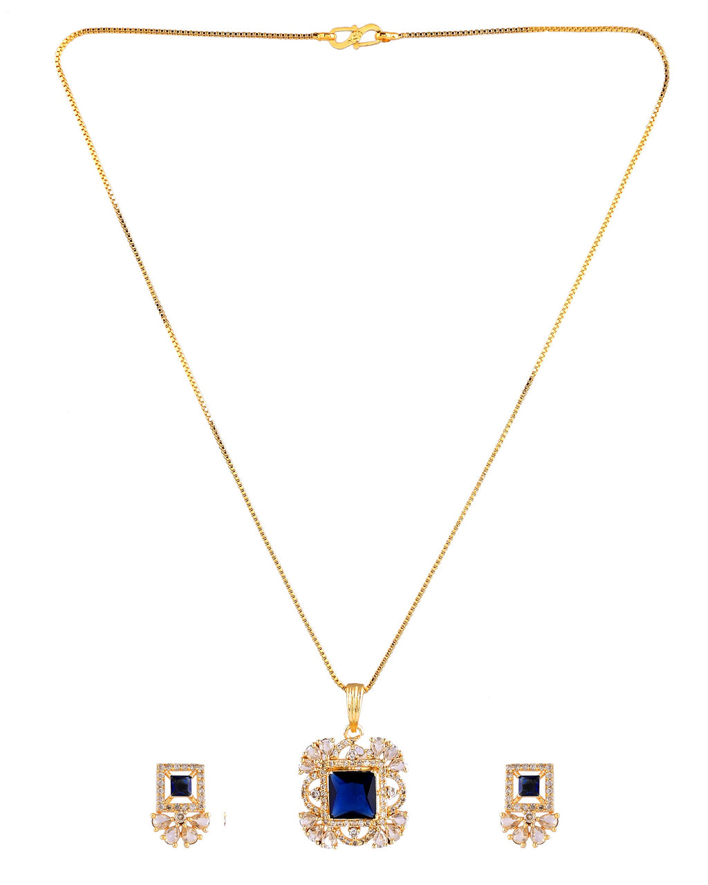 VOJ Gold Plated Blue Square Shaped Stone Studded Ad Chain Set | Grocsy