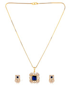 VOJ Gold Plated Blue Square Shaped Stone Studded Ad Chain Set | Grocsy
