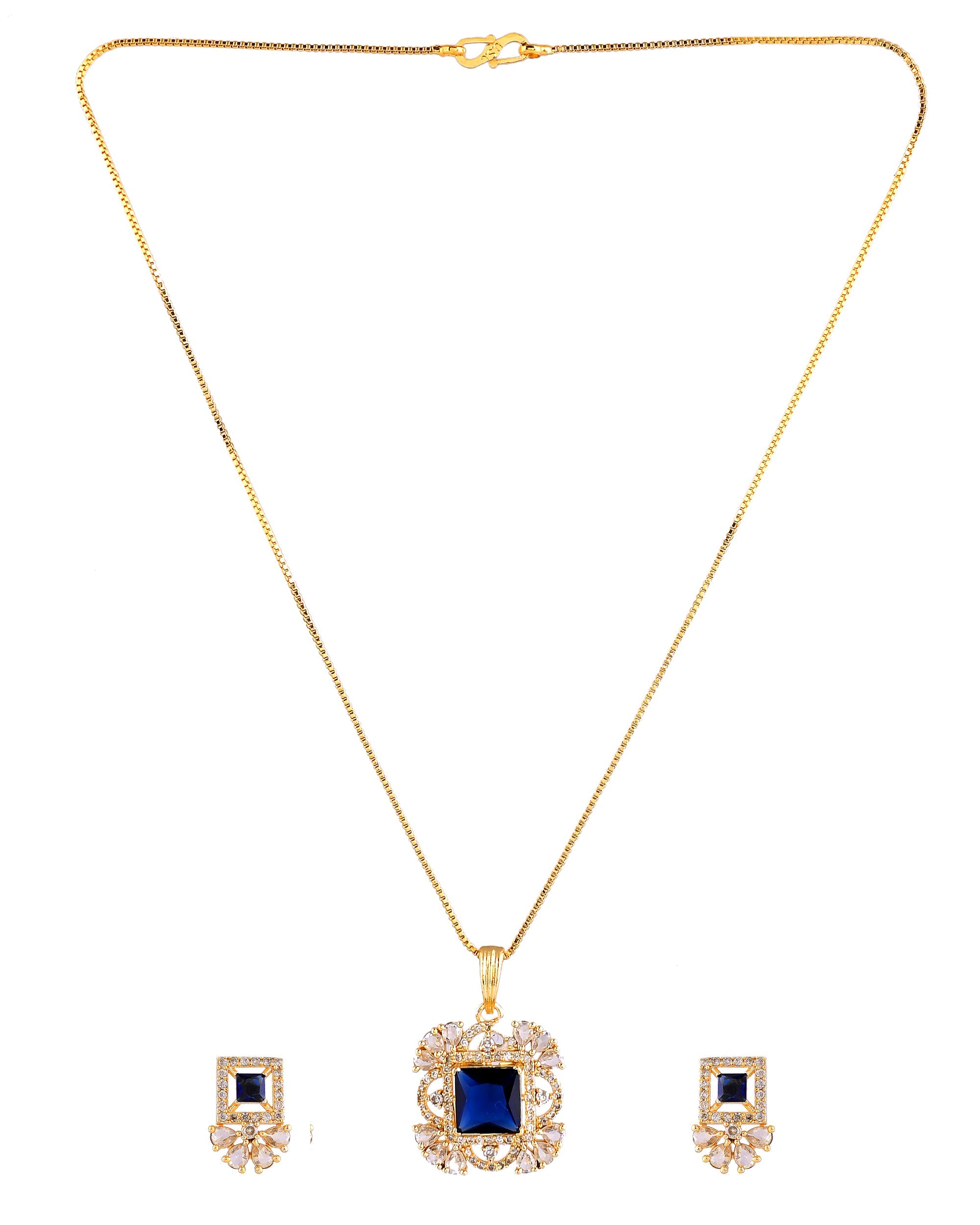 VOJ Gold Plated Blue Square Shaped Stone Studded Ad Chain Set | Grocsy