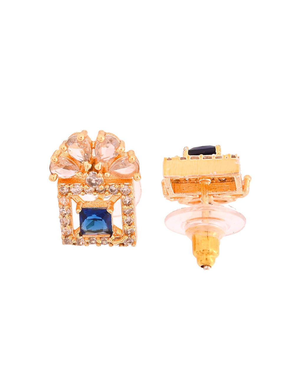 VOJ Gold Plated Blue Square Shaped Stone Studded Ad Chain Set | Grocsy
