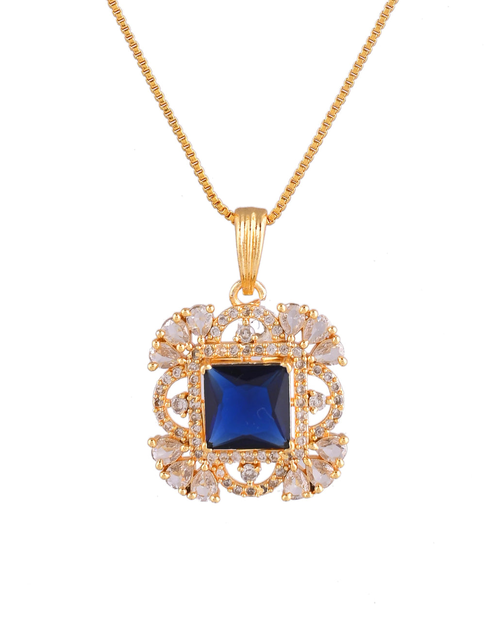 VOJ Gold Plated Blue Square Shaped Stone Studded Ad Chain Set | Grocsy