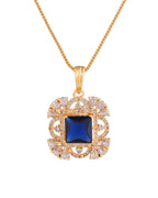 VOJ Gold Plated Blue Square Shaped Stone Studded Ad Chain Set | Grocsy
