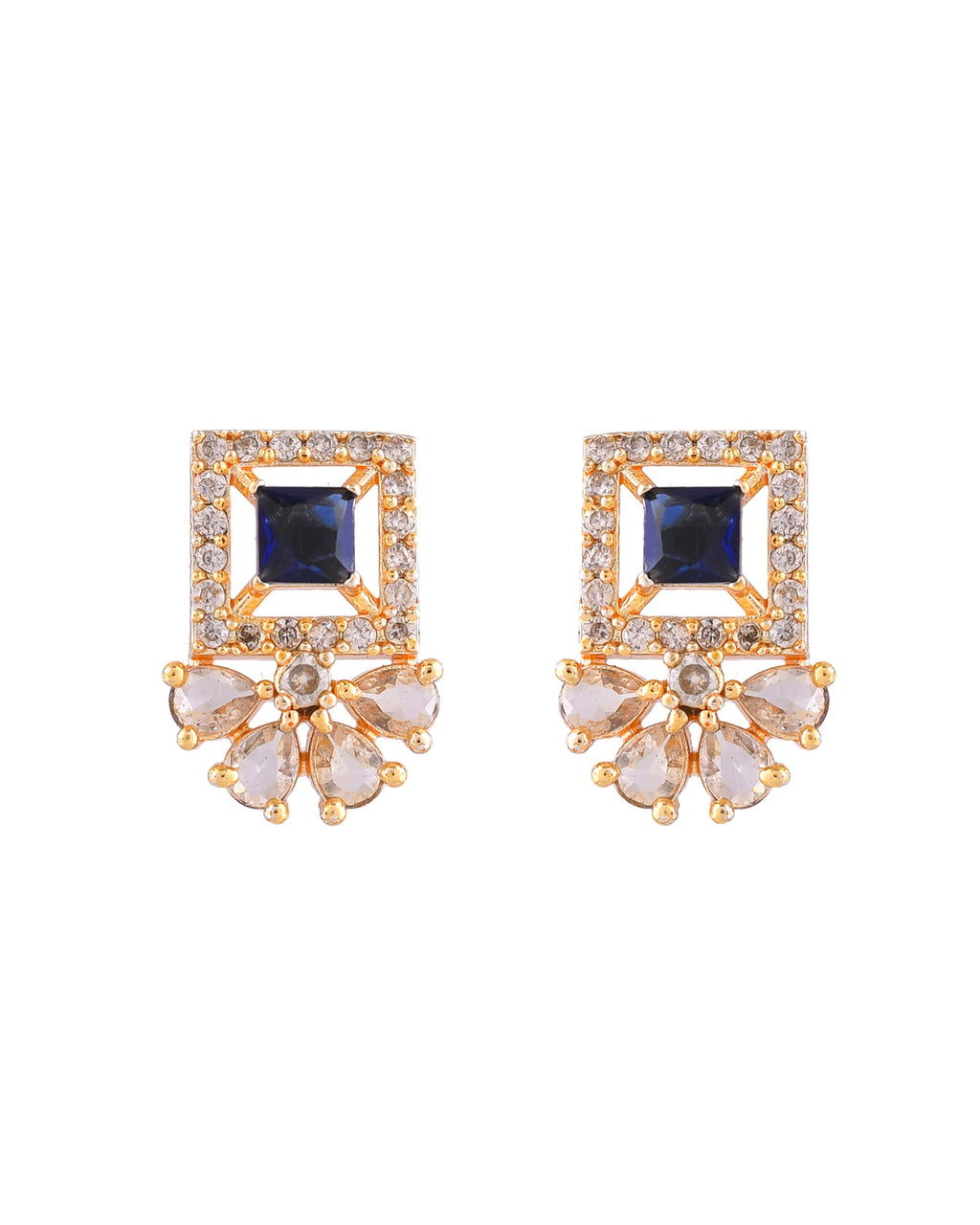 VOJ Gold Plated Blue Square Shaped Stone Studded Ad Chain Set | Grocsy